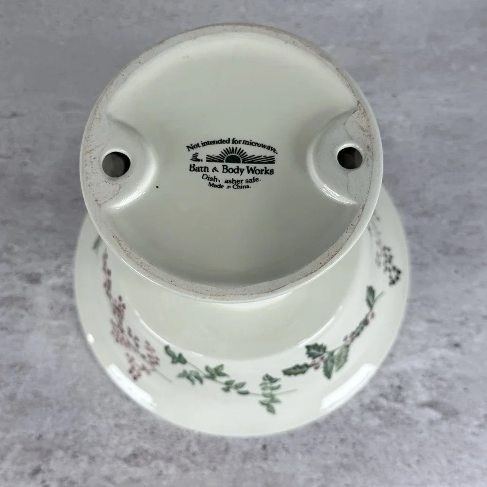 Bath and Body Works Holiday Christmas Holly Pedestal Candle Holder Candy Dish